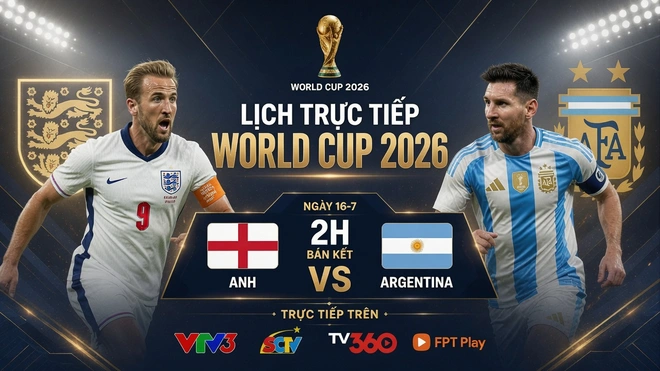 Lịch trực tiếp bán kết World Cup 2026: Anh đấu Argentina