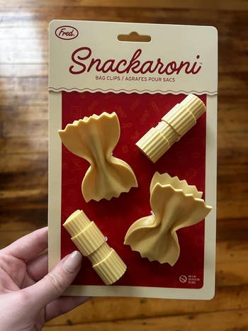 Snackaroni bag clips shaped like pasta