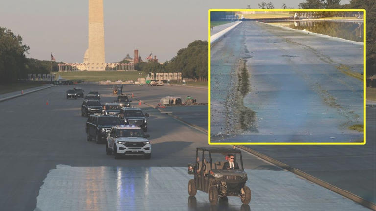 Did Trump's motorcade leave tire tracks in reflecting pool? What photos ...