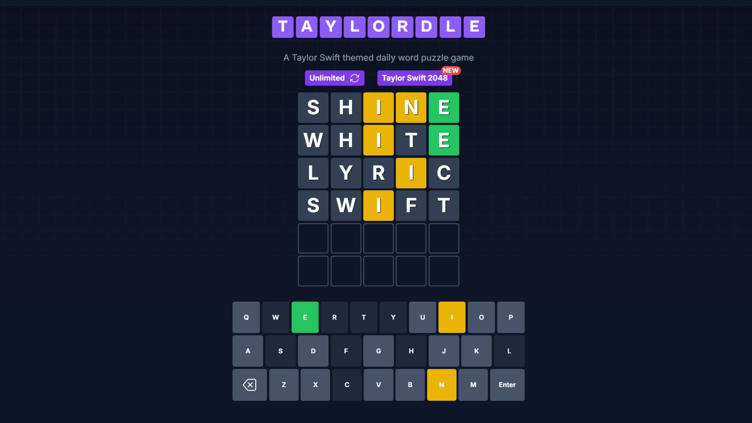Taylordle game screenshot