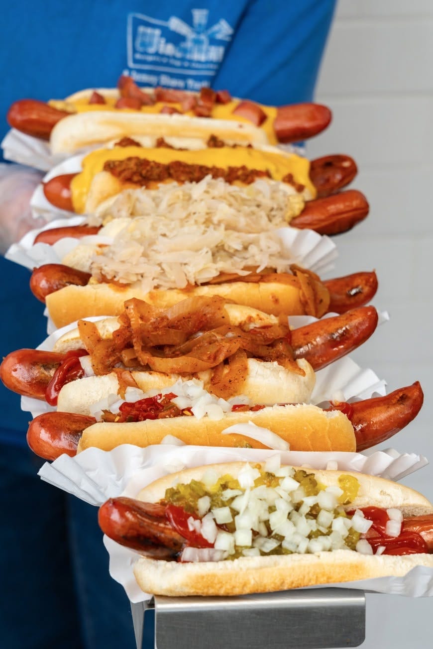 Various hot dogs at WindMill Hot Dogs in Long Branch, NJ.