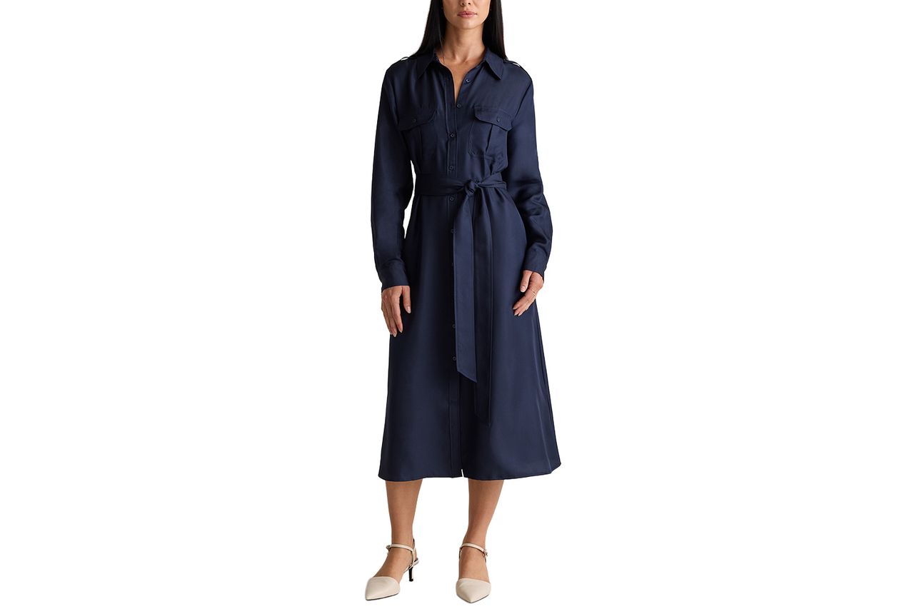 Quince 100% Silk Twill Utility Shirt Dress