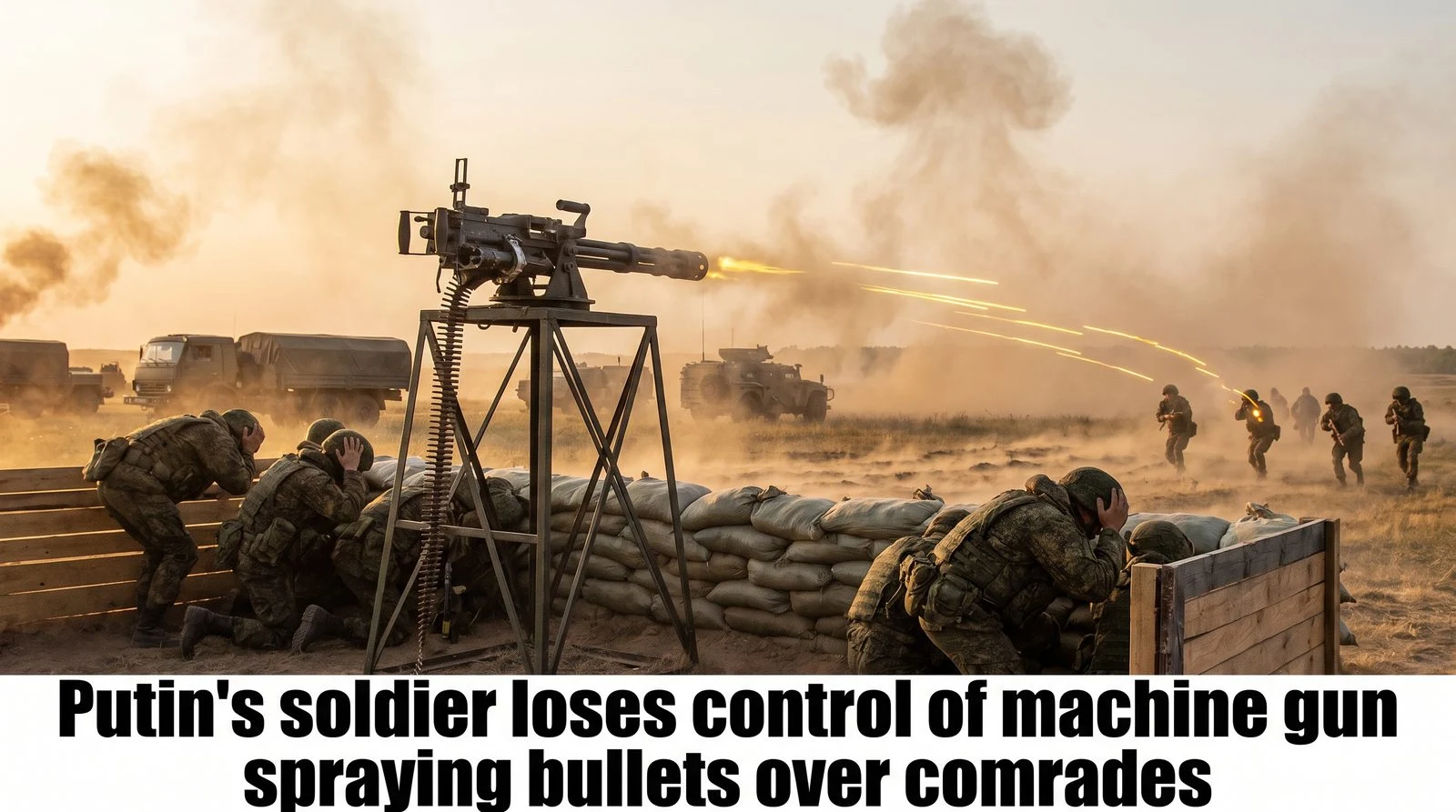 Putin’s soldier loses control of machine gun spraying bullets over comrades