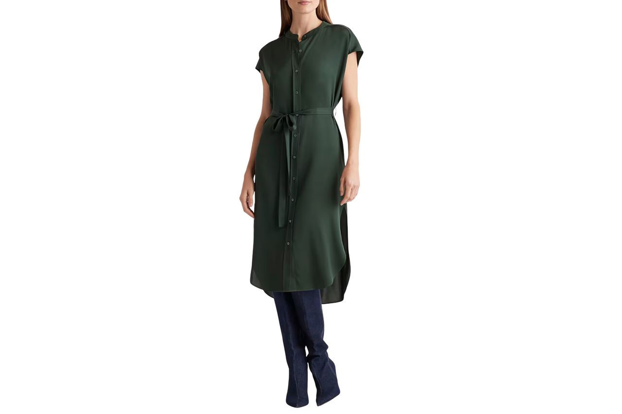 Quince Washable Stretch Silk Midi Shirt Dress