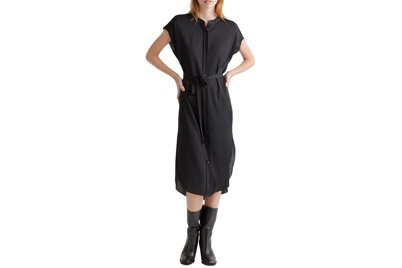 Quince Washable Stretch Silk Midi Shirt Dress