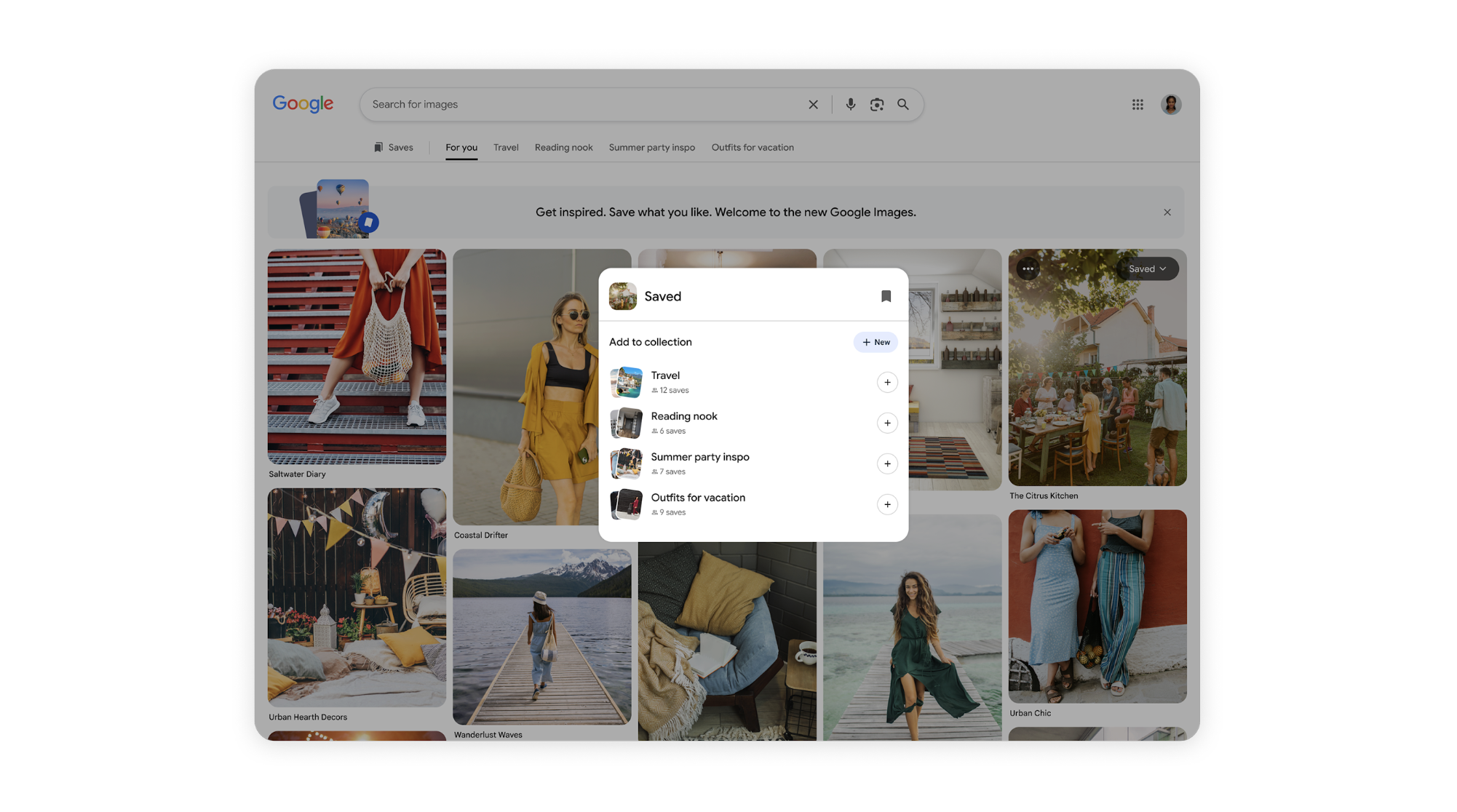 You can save ideas and images into organized collections.