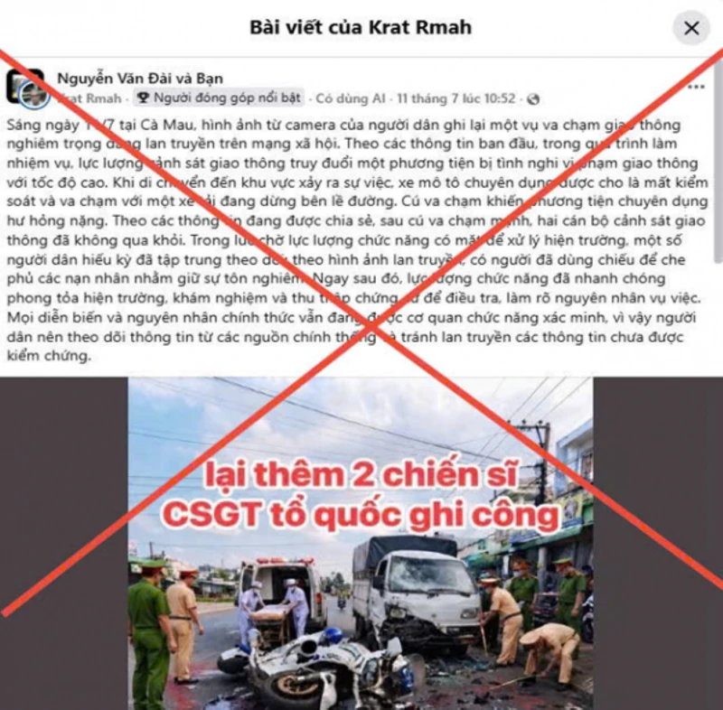 Cà Mau bác thông tin CSGT truy đuổi phương tiện dẫn đến tai nạn