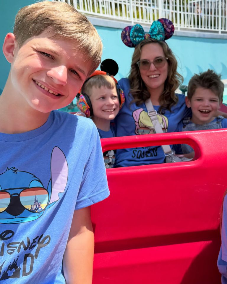 Emily Wallace with 3 of her kids including the 2 with special needs