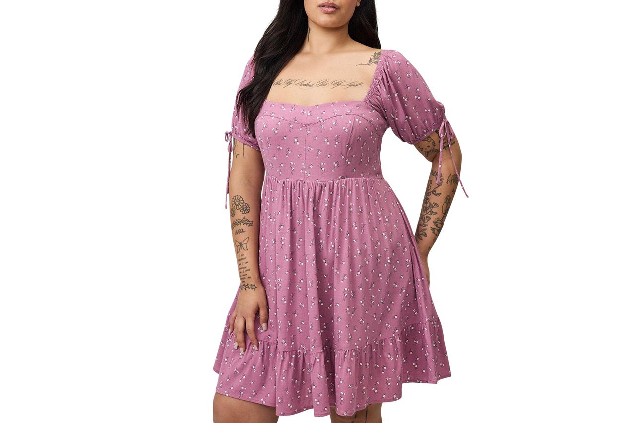 Torrid Puff Sleeve Tie Mini Dress
