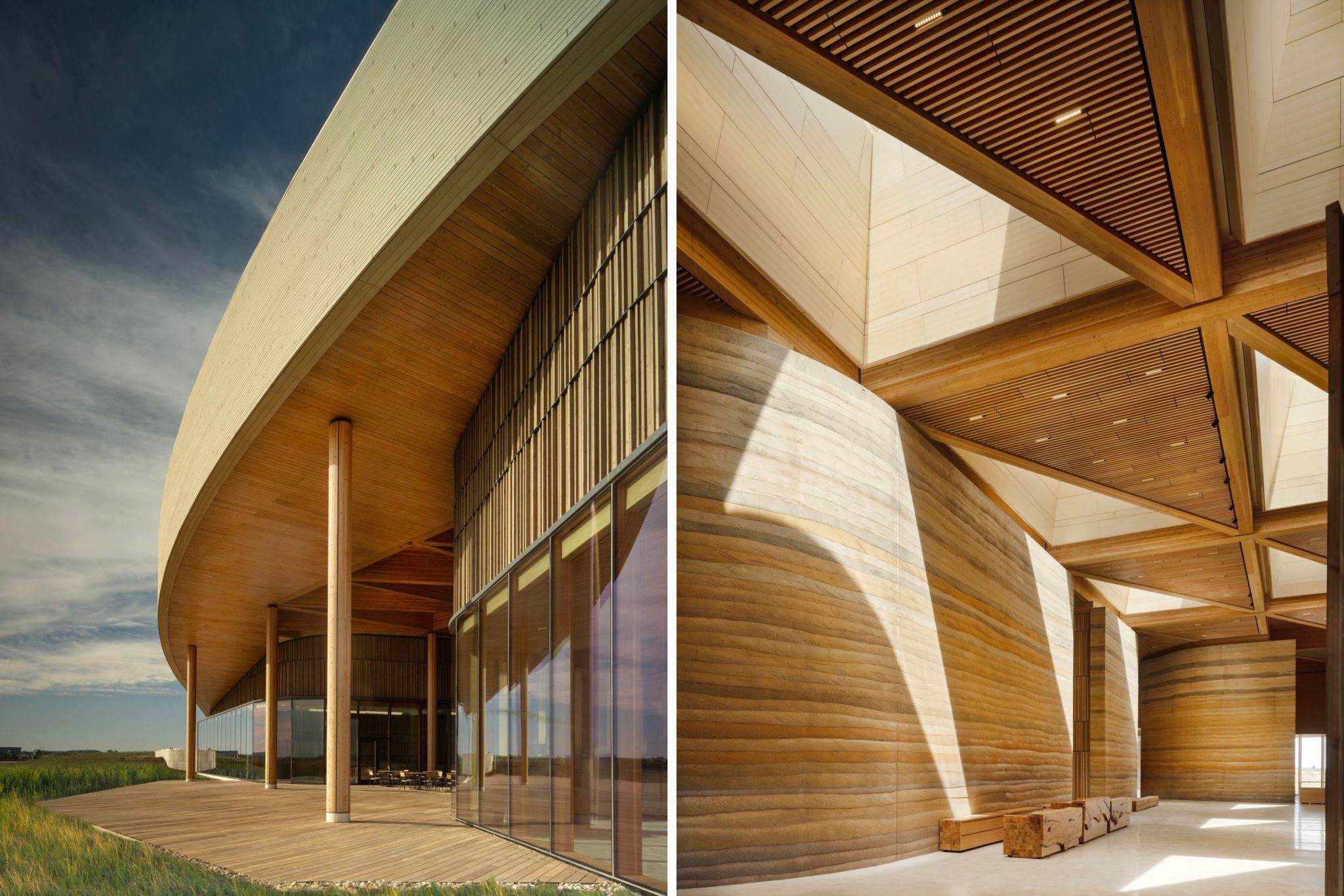 An exterior (left) and interior image (right) of the Theodore Roosevelt Public Library.