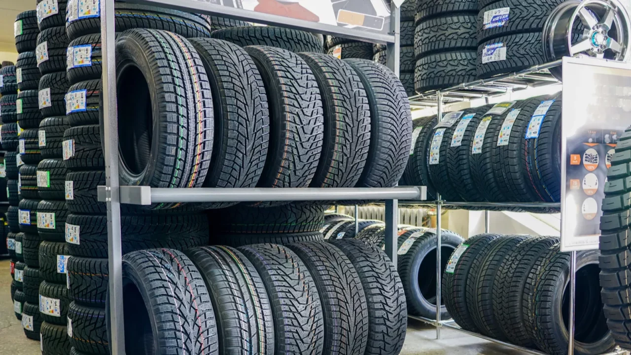 A lot of new modern winter tires in shop.