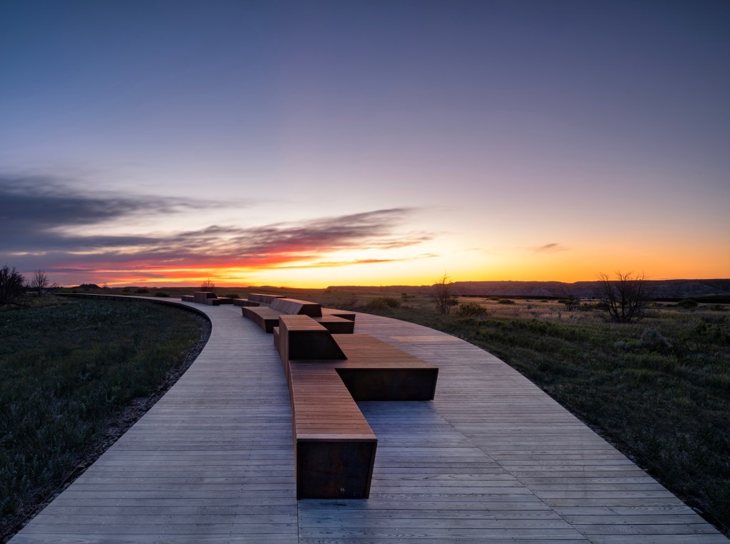 A walkway at the Theodore Roosevelt Presidential Library,