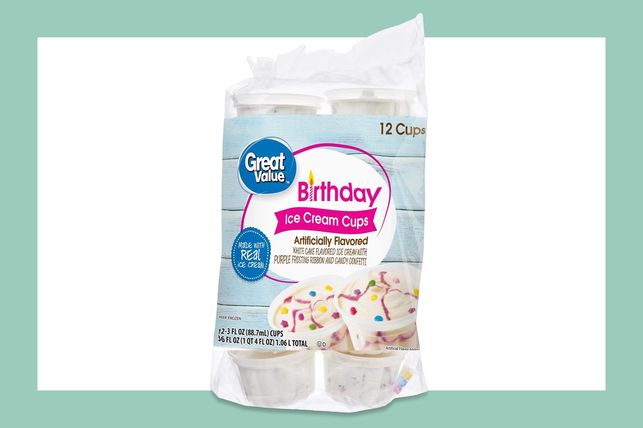 A package of Great Value Birthday Ice Cream Cups from Walmart