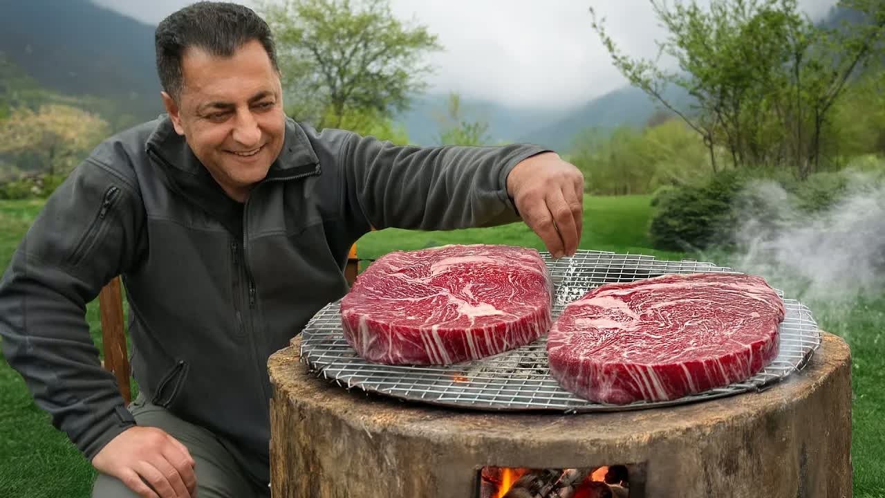 Hand-prepared steaks cooked over an open fire