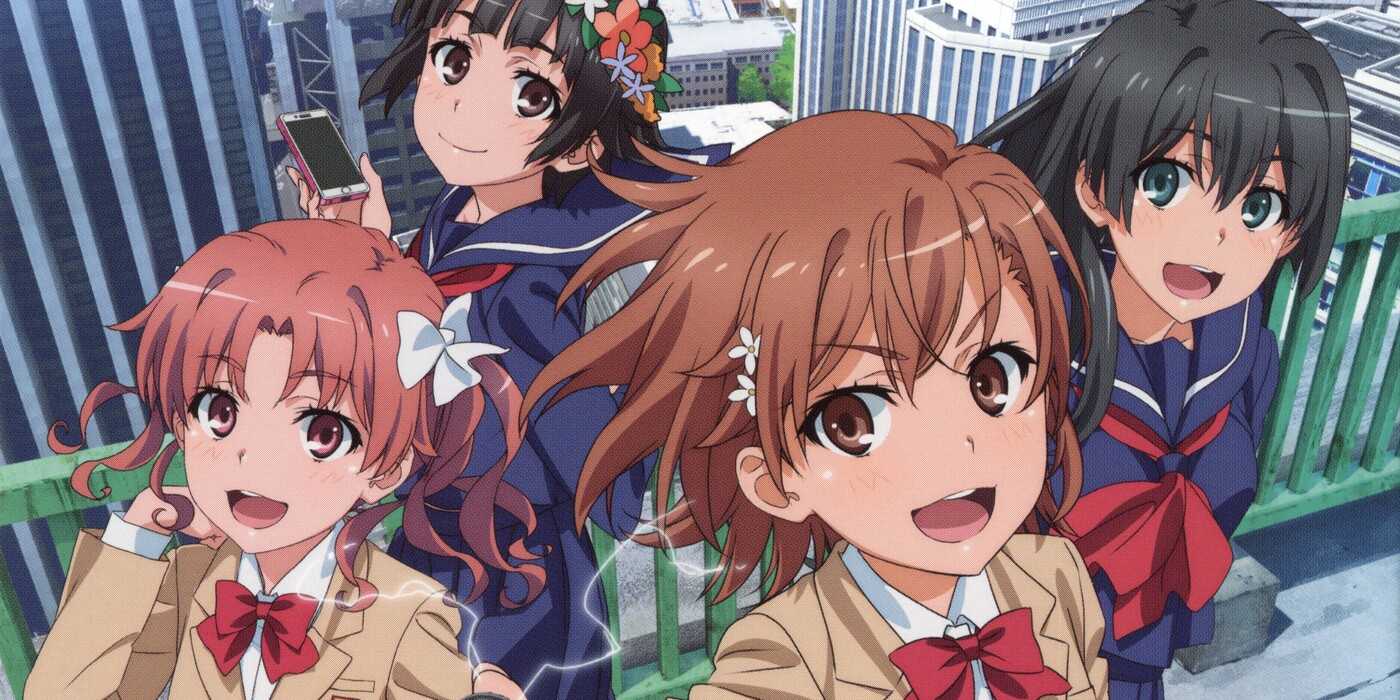 A Certain Scientific Railgun Makoto, Kuroko, Ruiko, and Kazari posing together