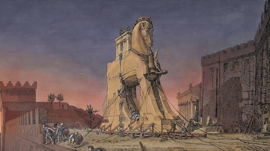 Engraving After The Trojan Horse by Henri Paul Motte