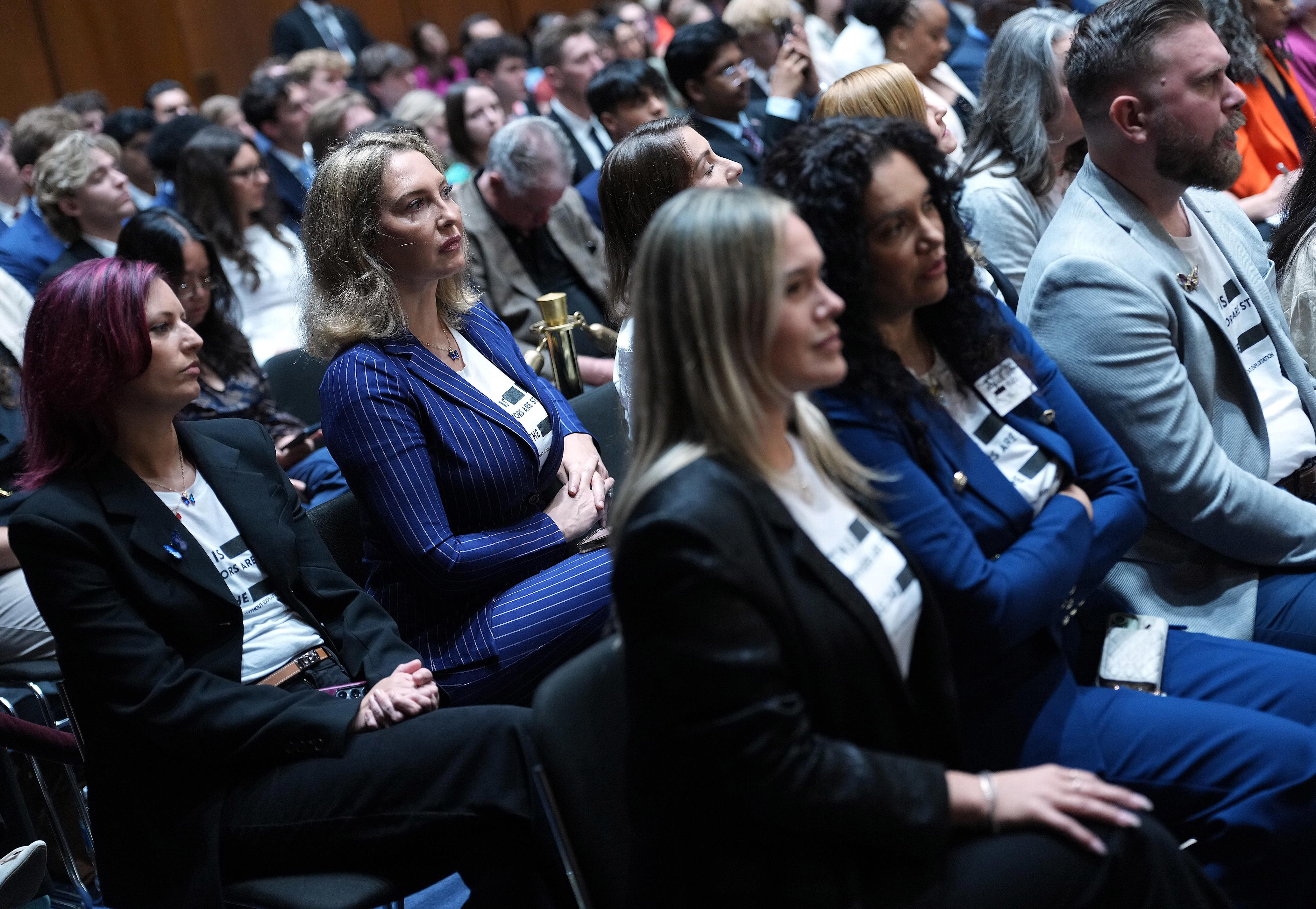 Survivors of Jeffery Epstein's crimes attend the confirmation hearing of acting Attorney General Todd Blanche in front of the Senate Judiciary Committee on Capitol Hill July 15, 2026 in Washington, DC.