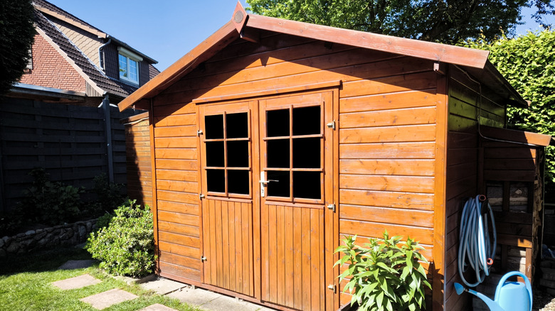 A custom-designed wooden garden shed.