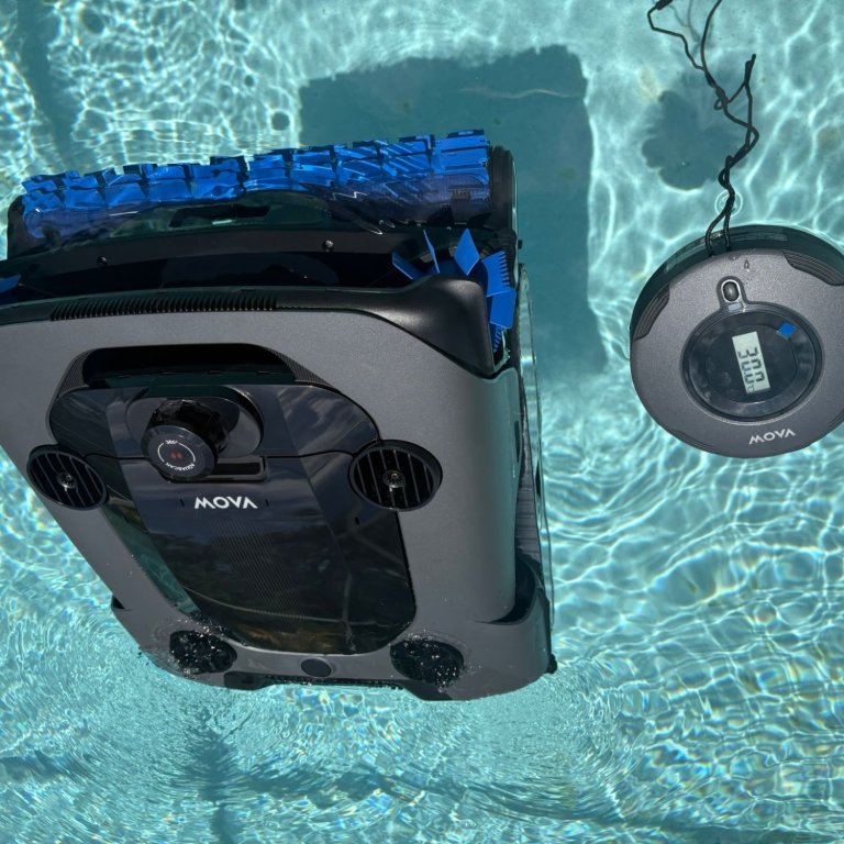 The Mova Rover X10 Robotic Pool Cleaner cleaning a pool during testing