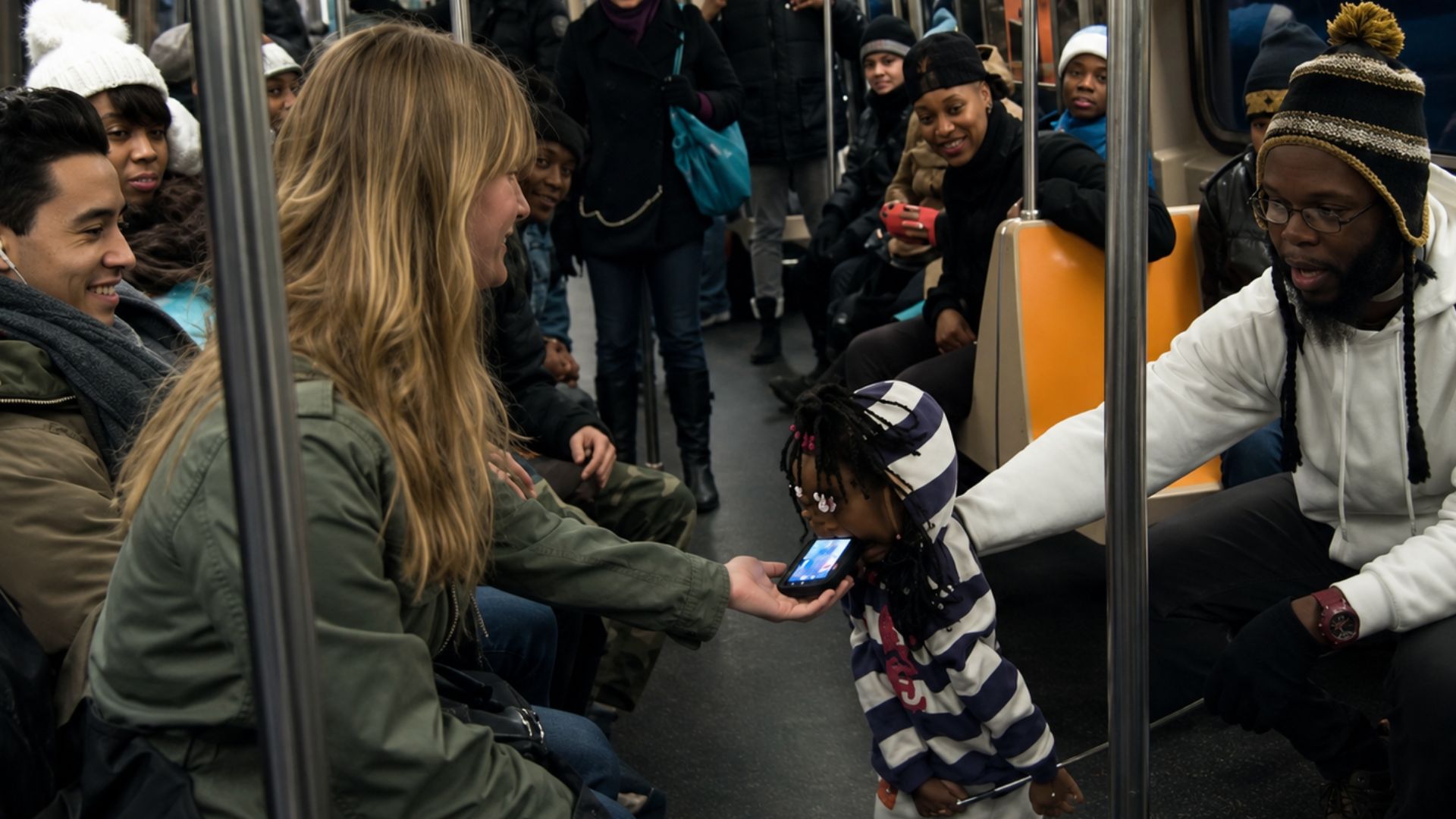A subway pickup prank with a talking puppet