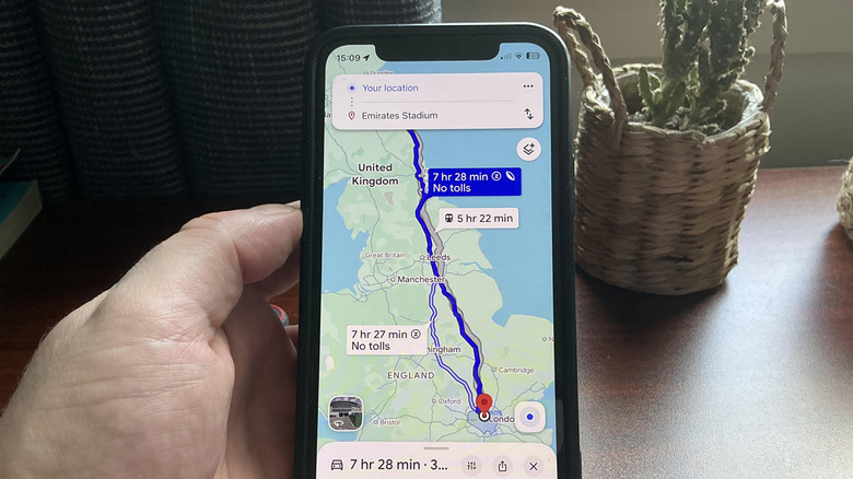 Google Maps showing an eco-friendly route between Edinburgh and London
