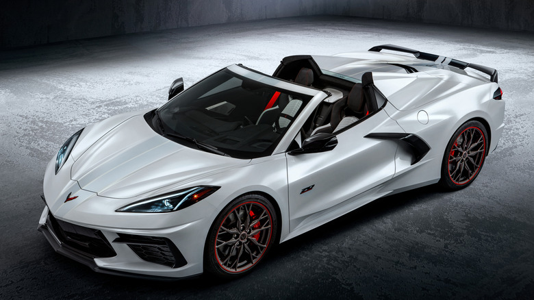 Front 3/4 view of Chevrolet Corvette convertible in studio setting