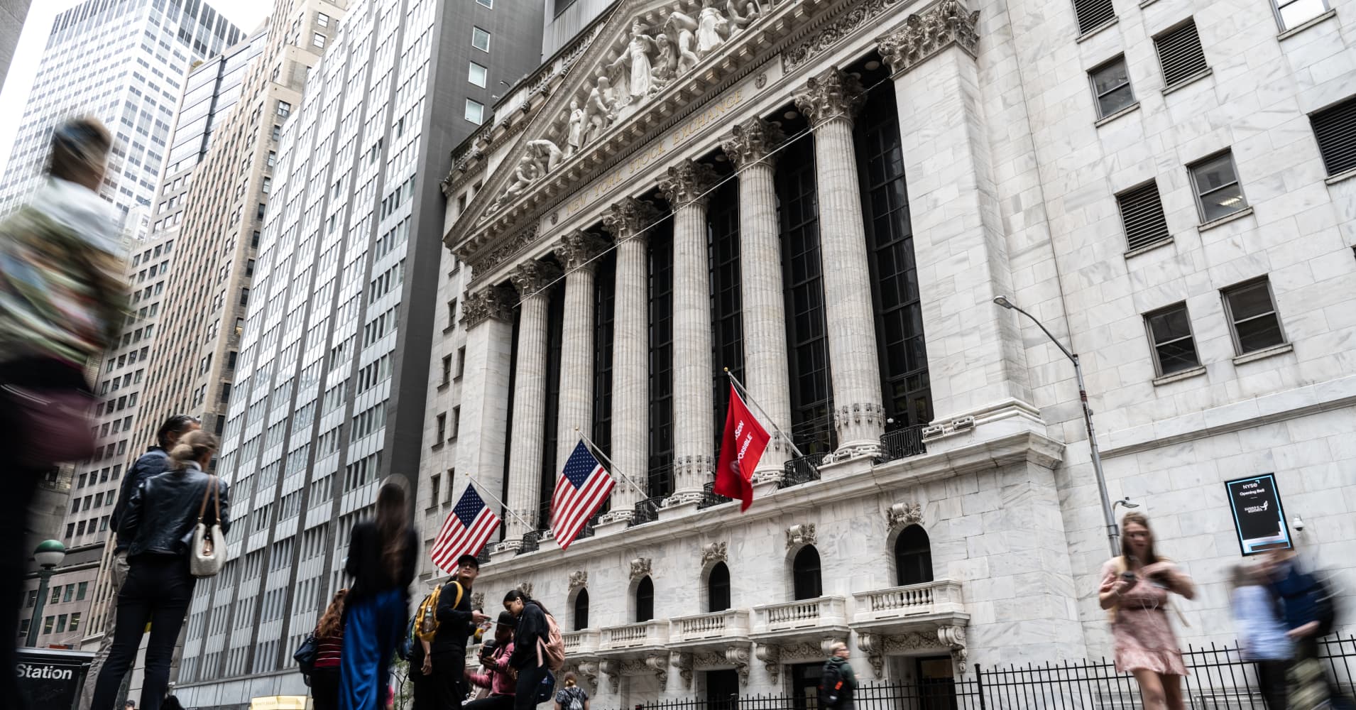 An exterior view of the New York Stock Exchange on September 18, 2024 in New York City.