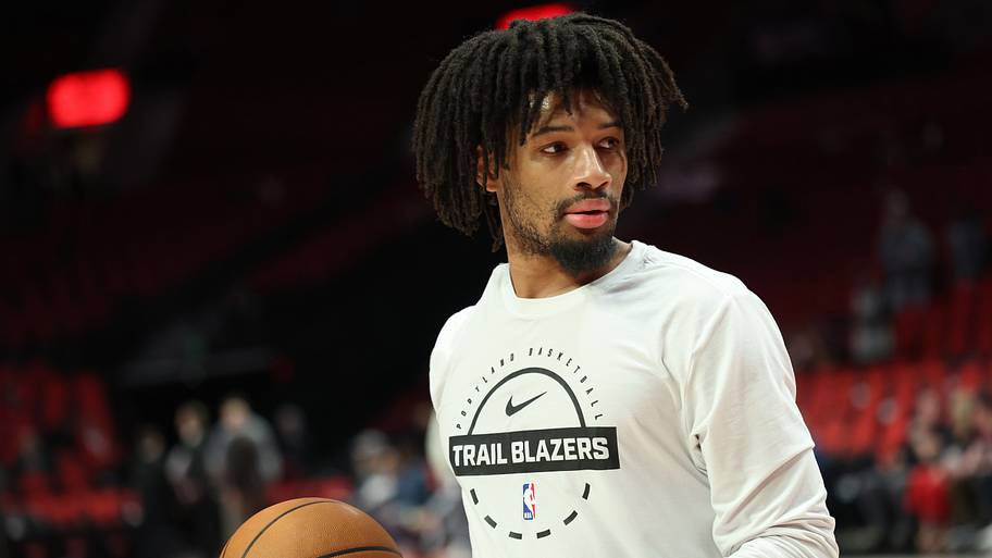 Portland Trail Blazers guard Shaedon Sharpe walks off the court