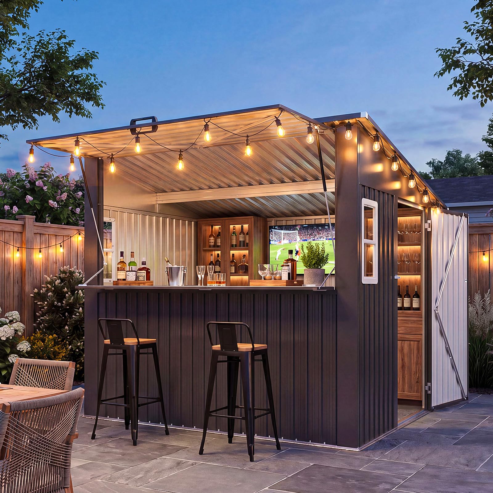 Aoxun Outdoor Bar Shed With Canopy and String Lights