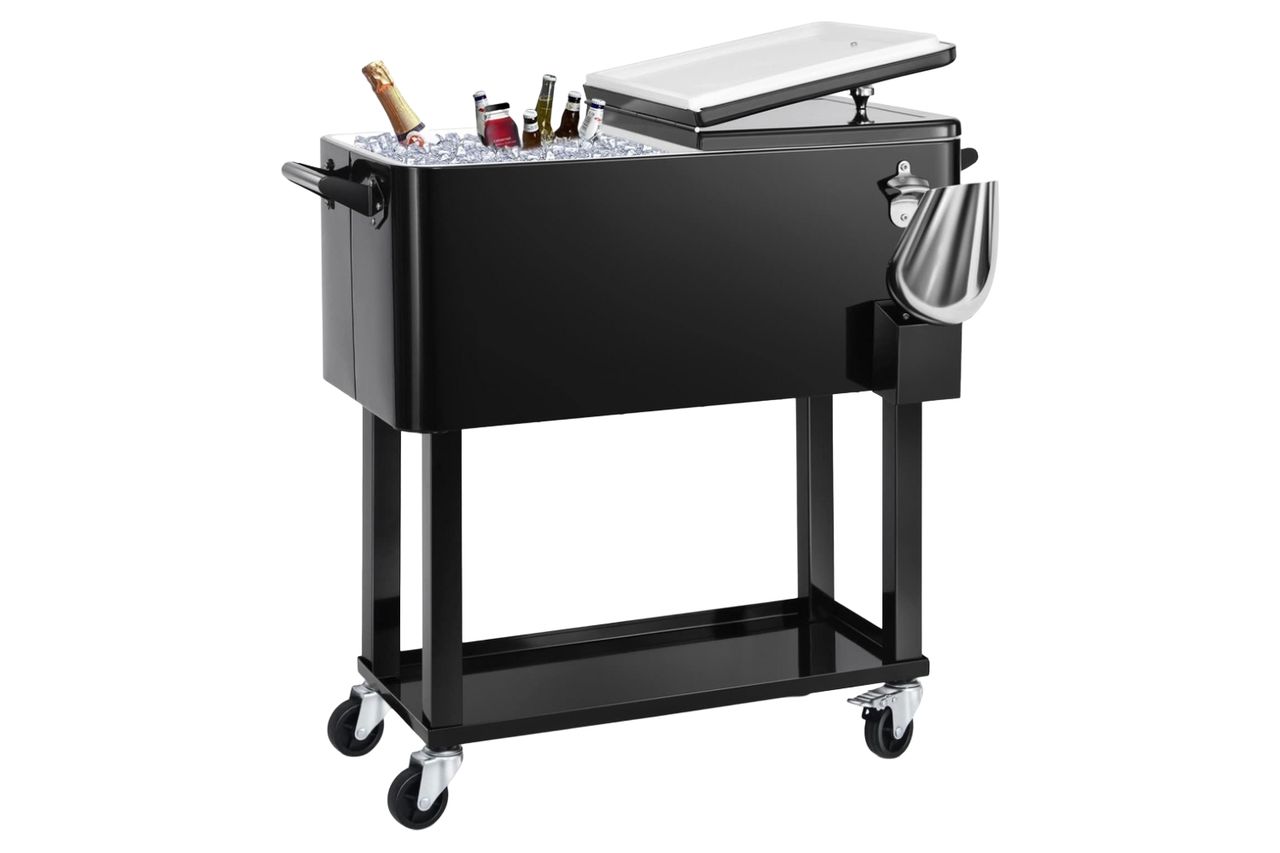 80 Quart Rolling Ice Chest Cooler Cart,Patio Backyard Party Drink Beverage Bar Stand Up Cooler Trolley with Ice Scoop