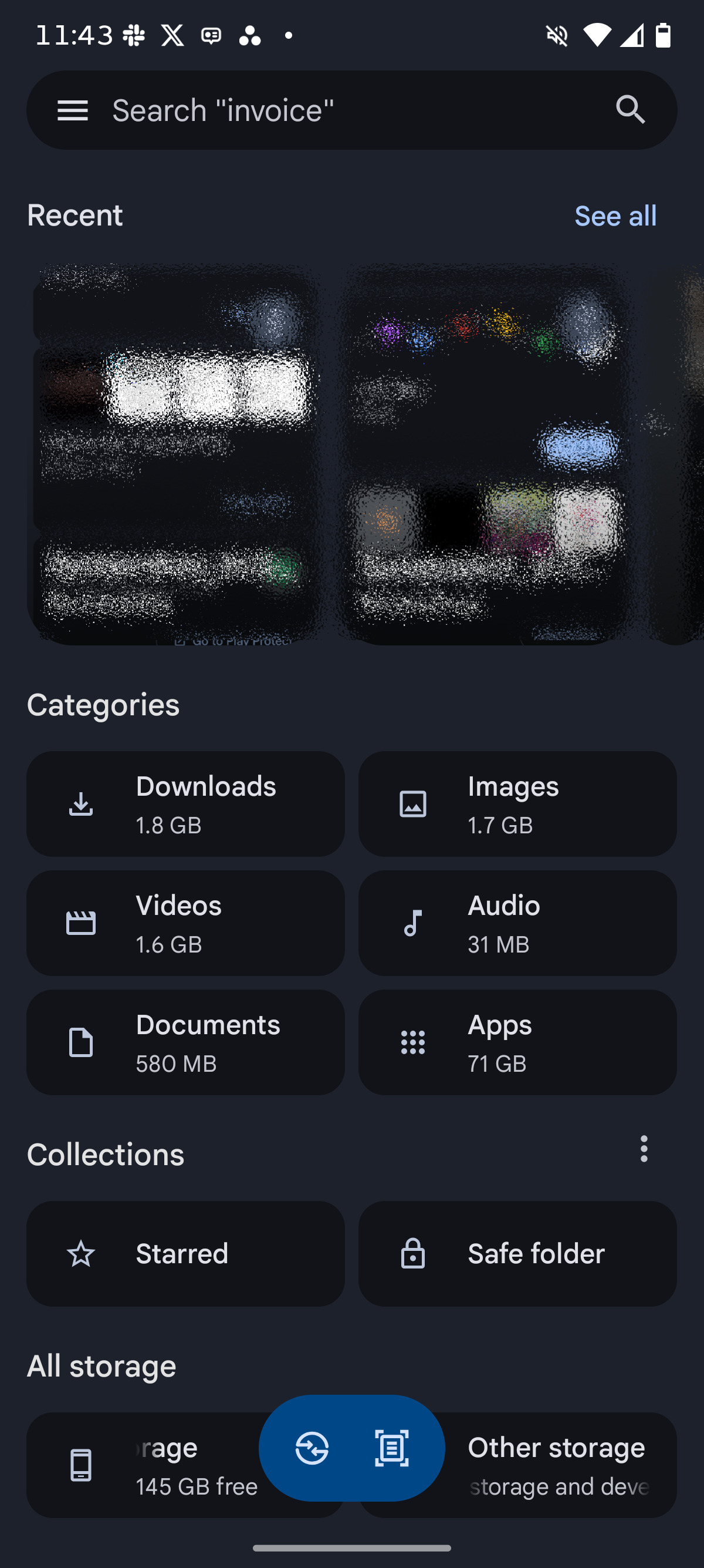 Screenshot showing the home page of the Files by Google app