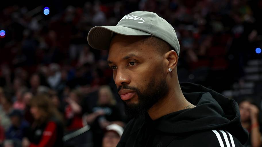 Damian Lillard attends the game between the Portland Fire and the Las Vegas Aces