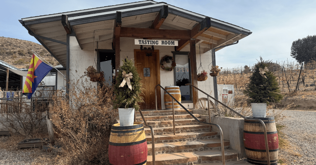 exterior of javelina leap winery's tasting room in cornville arizona