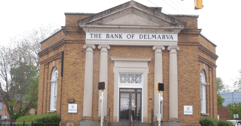 exterior of the bank of delmarva in downtown laurel delaware