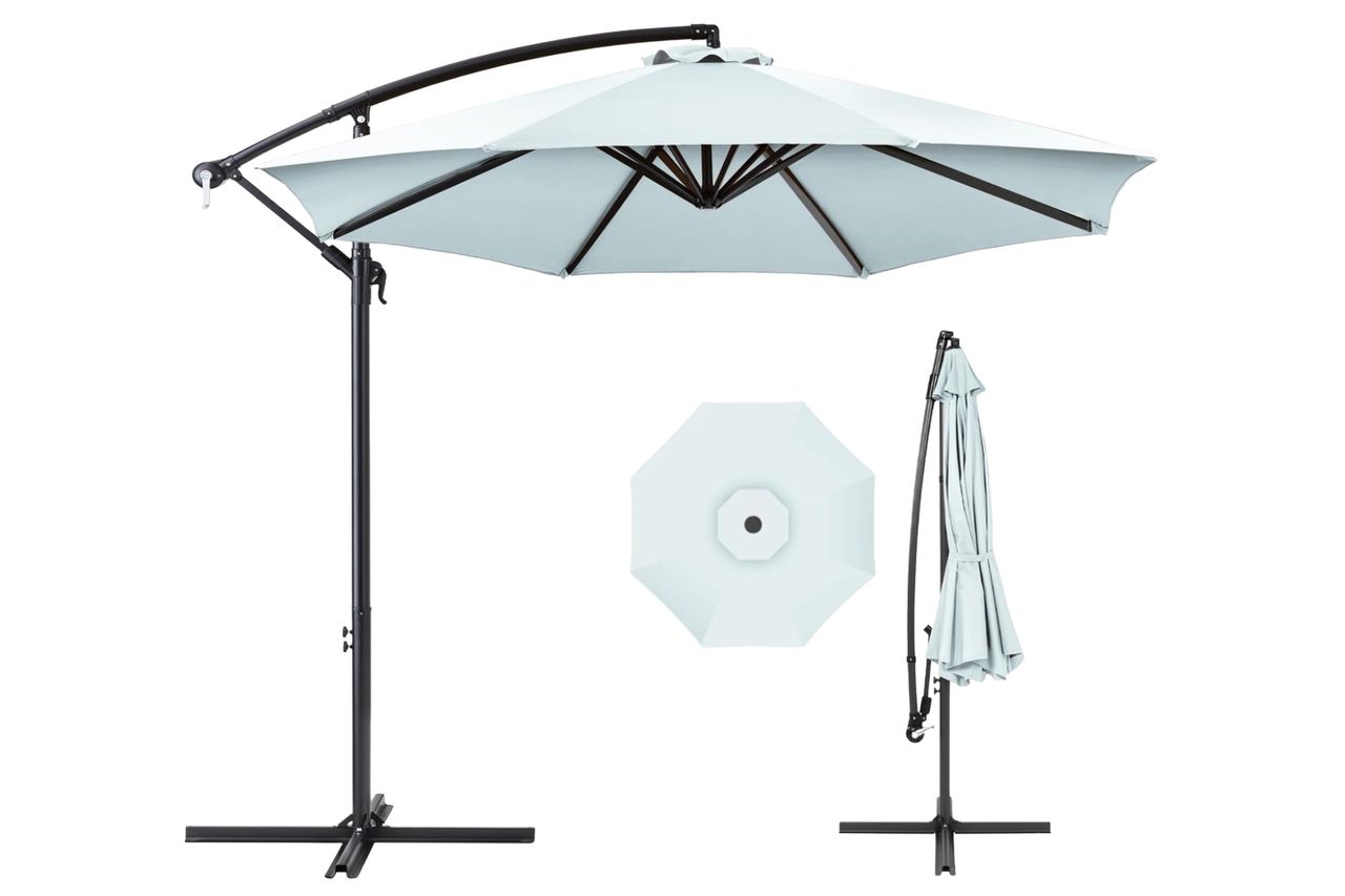 Best Choice Products 10ft Offset Cantilever Hanging Market Patio Umbrella, 8 Sturdy Ribs, Easy Adjustment - Baby Blue
