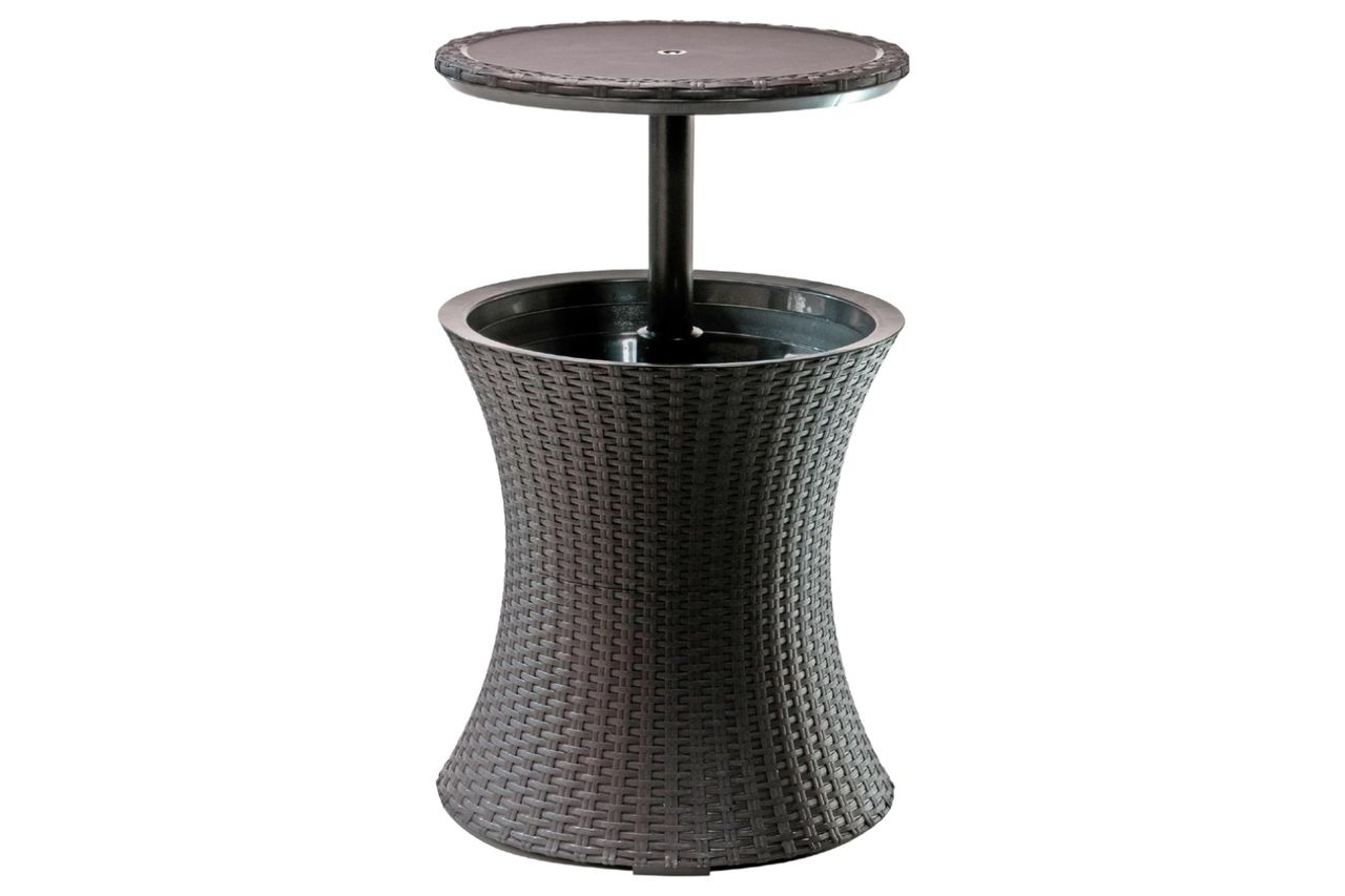 Keter Pacific Cool Bar Outdoor Patio Furniture and Hot Tub Side Table with 7.5 Gallon Beer and Wine Cooler, Espresso Brown