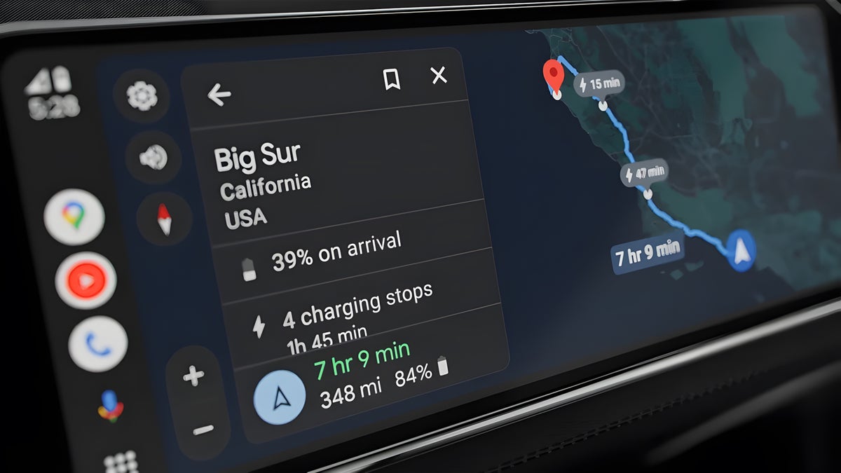 Android Auto dashboard with Google Maps EV routing. | Image by Google