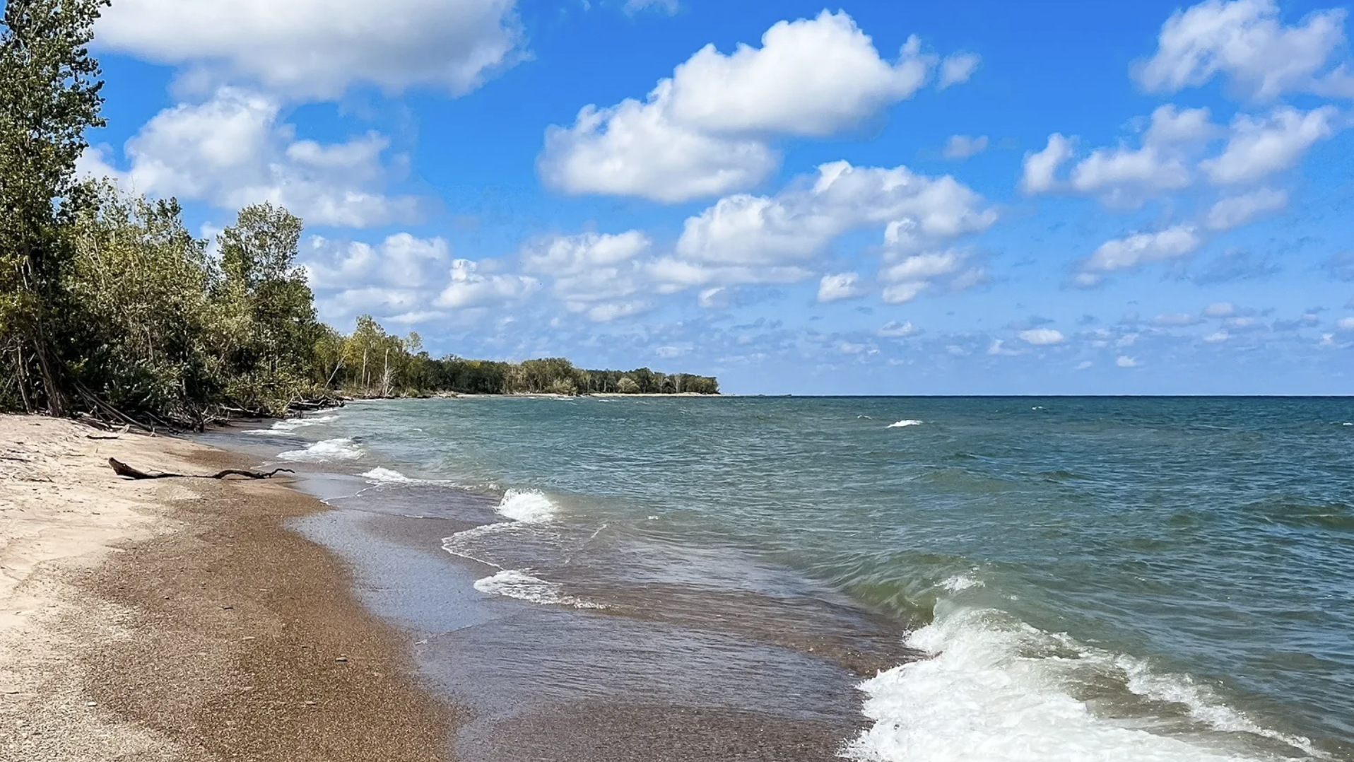 Waves crash onto the beach along Lake Erie in Pennsylvania.