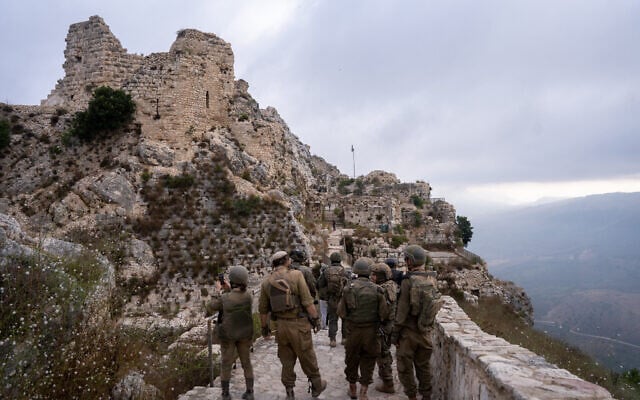 IDF troops are seen at Beaufort Castle in southern Lebanon, July 7, 2026. (Emanuel Fabian/Times of Israel)