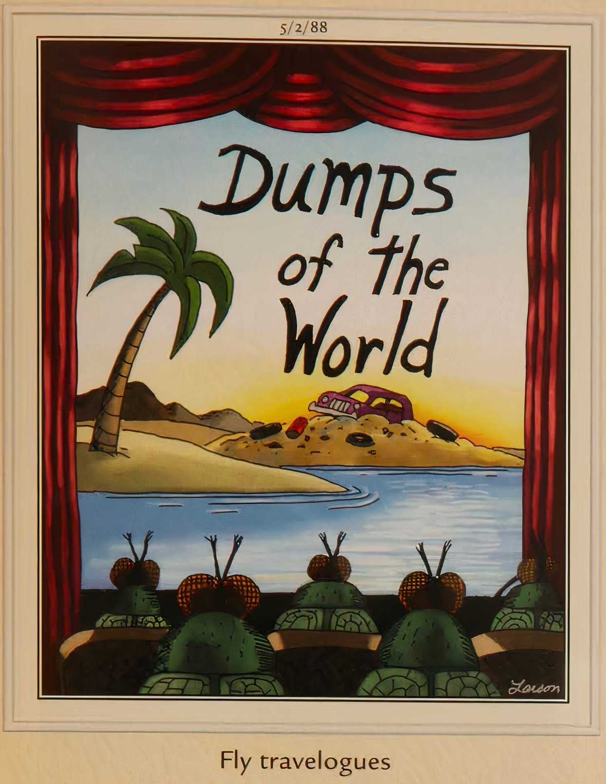 A movie theatre for flies screen the film "Dumps of the World."