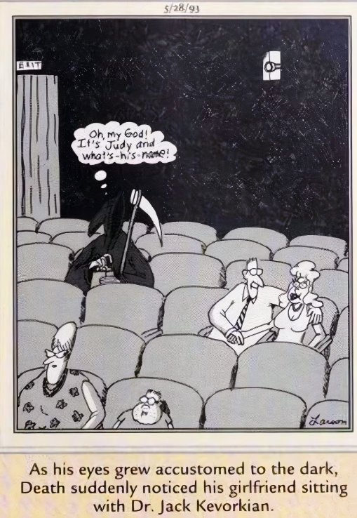 Death sees his ex at the movies in this The Far Side comic.
