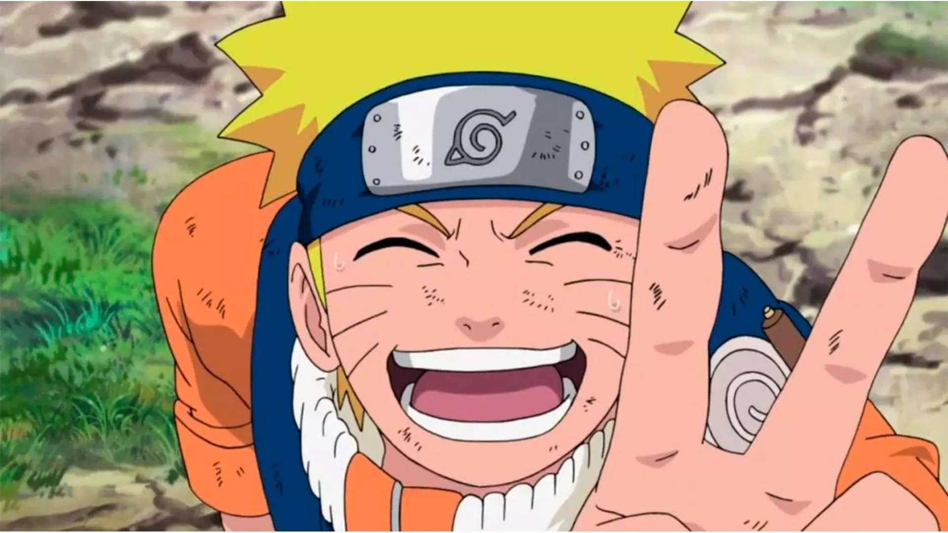Naruto putting up a peace sign.
