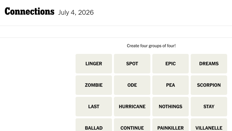Get today's NYT Connections puzzle hints and answers for July 4, 2026