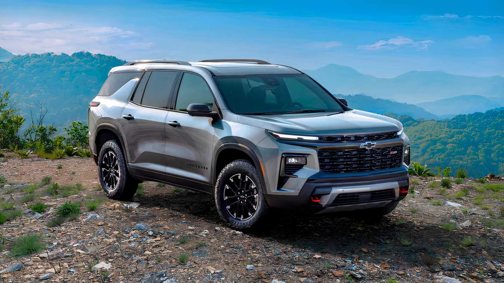 Front 3/4 shot of 2026 Chevrolet Traverse parked off-road