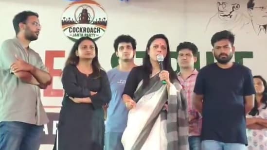 Mahua Moitra at the CJP protest at Jantar Mantar.