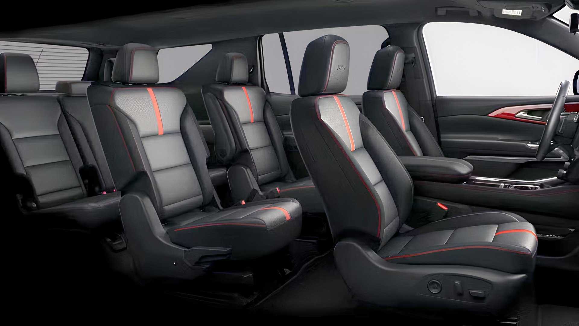 Side shot of 2026 Chevrolet Traverse interior showing all three rows of seats