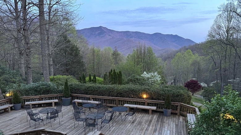 A view of the lush Appalachian landscape from an outdoor patio