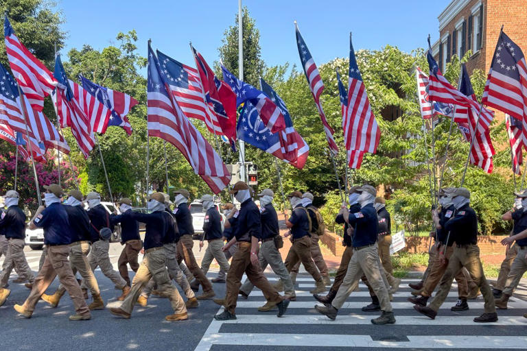 Masked Patriot Front members take to streets of Washington, DC on July 4