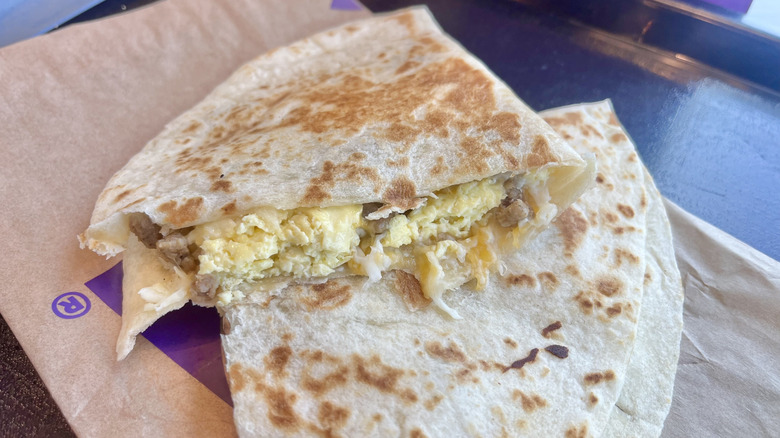 Breakfast Quesadilla Sausage cut in half