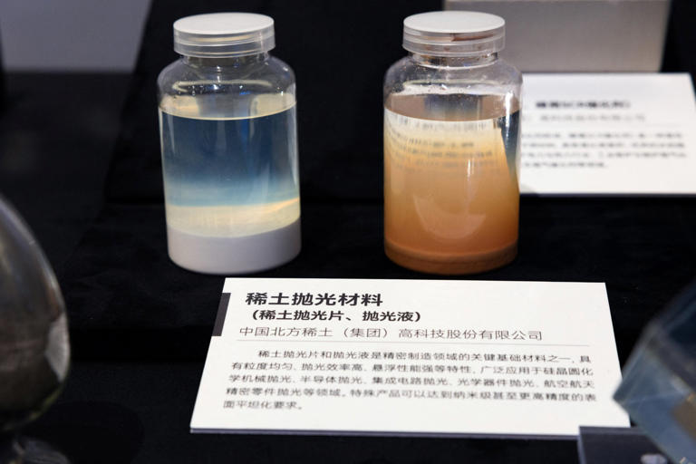 Rare earth polishing materials, a key component in semiconductor and precision manufacturing, on display in March at the National Museum of China. Photo: Reuters